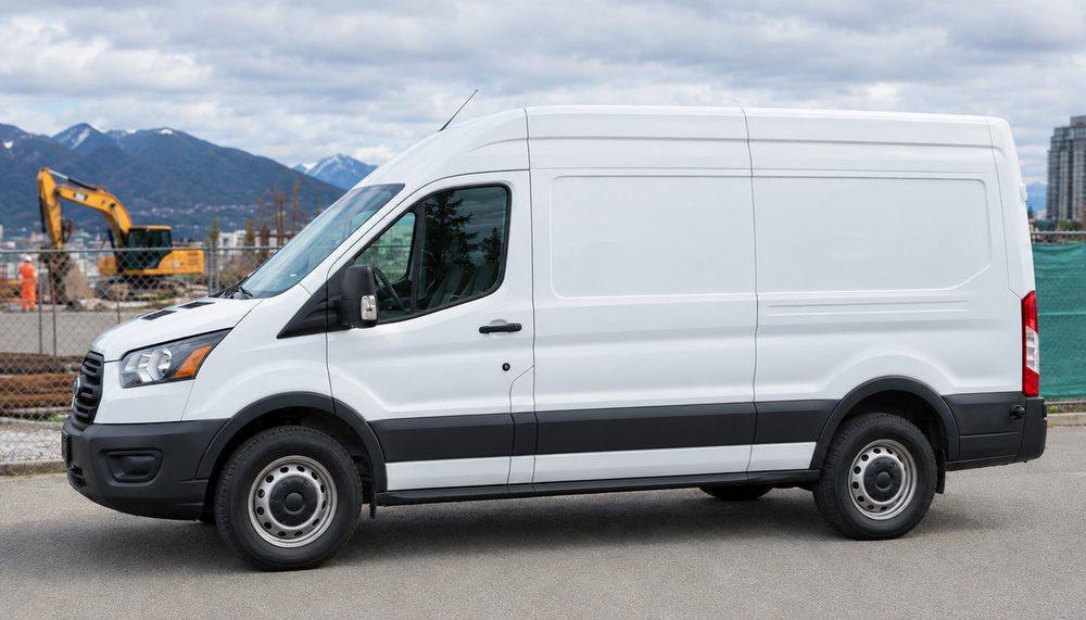 A plain white work van before any livery goes on
