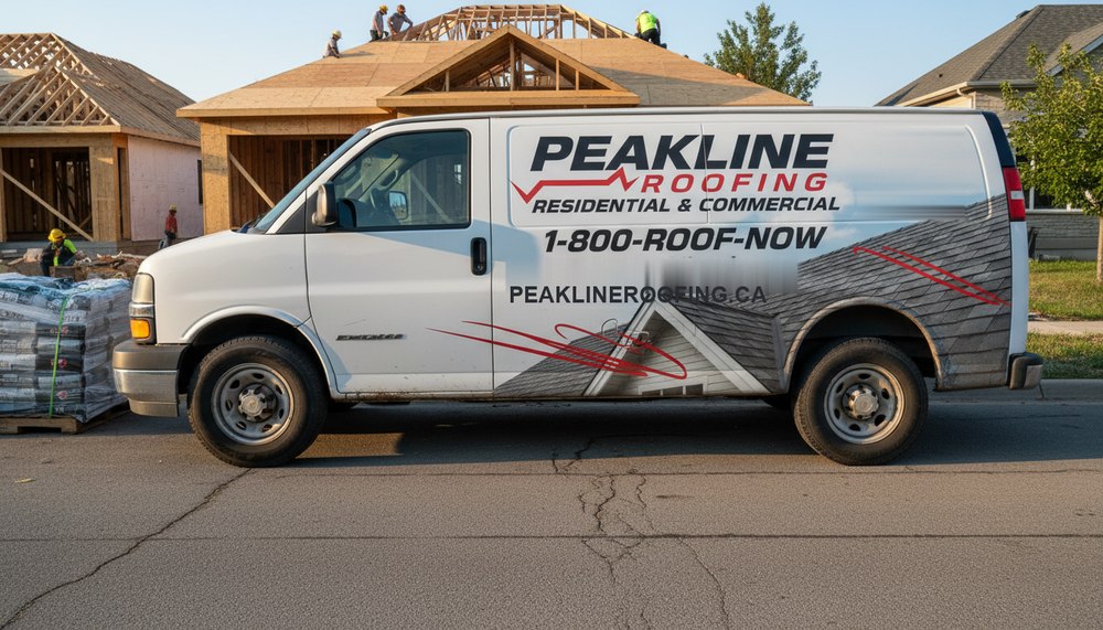 A van carrying a printed roof graphic and red line work along the side